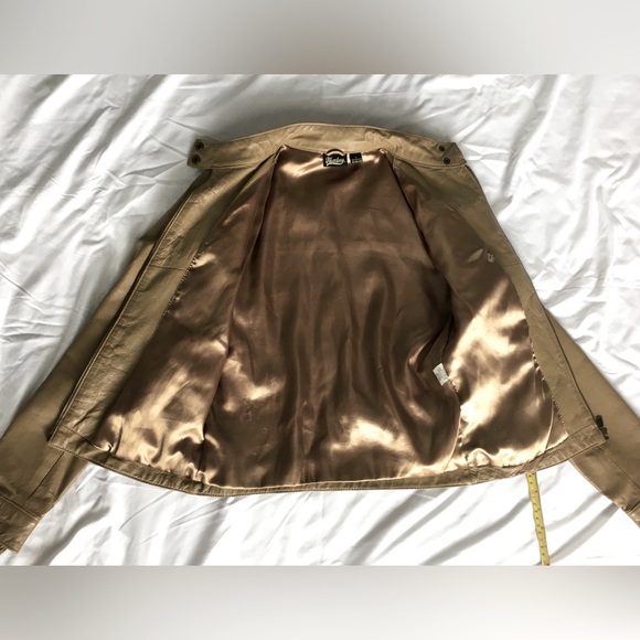 EUC Y2k Hurley tan genuine leather short jacket, satin lining, moto style. - Picture 8 of 13